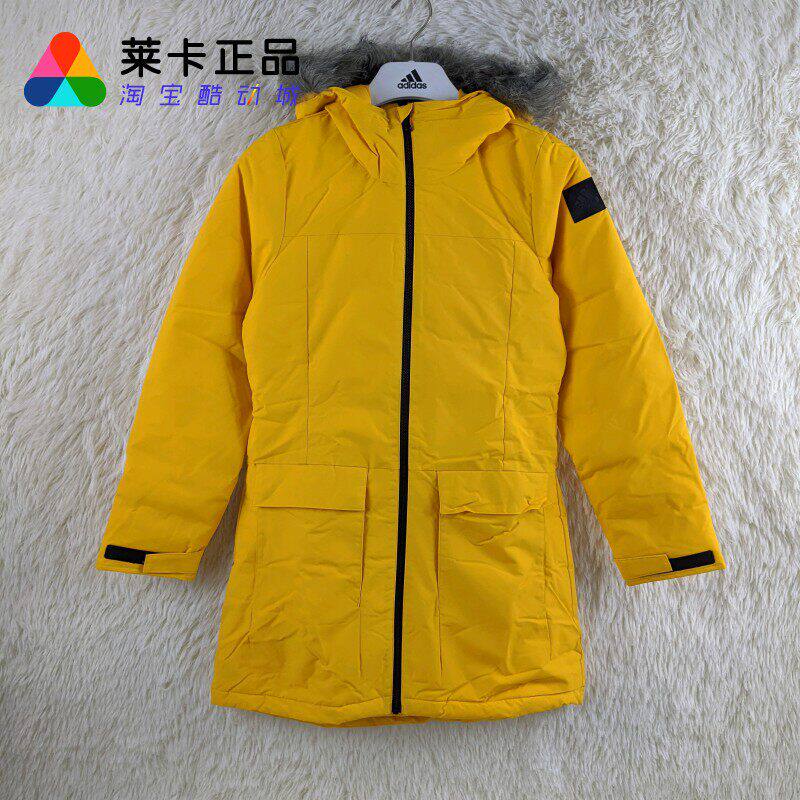 阿迪达斯毛领中长款女棉服外套女