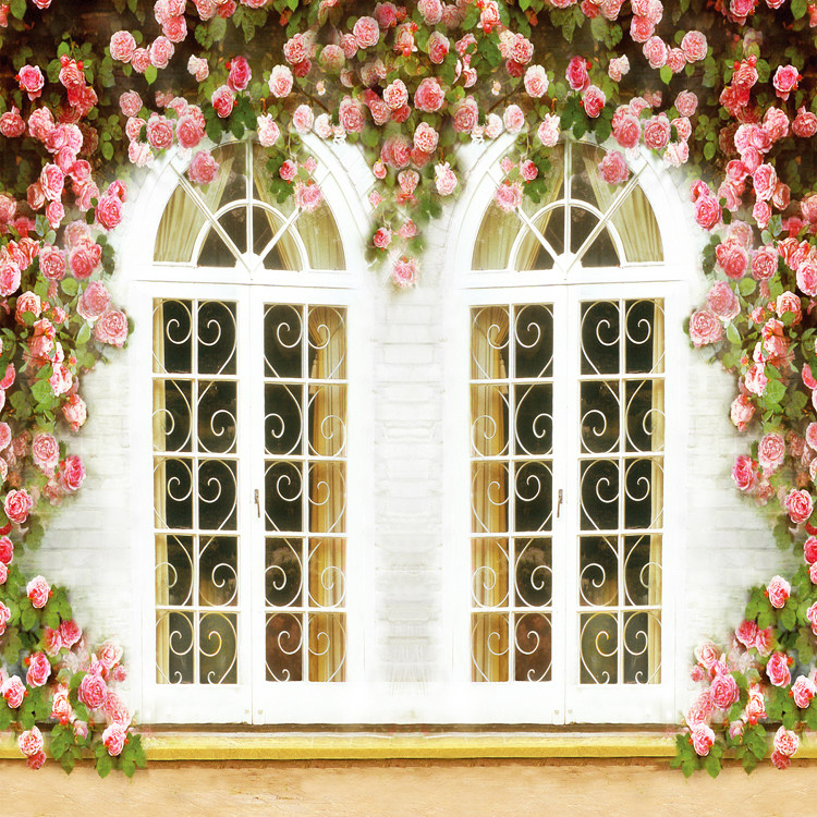 素材背景超高清画意大图片门窗花园童话可爱墙花仿真油墨巨幅喷绘