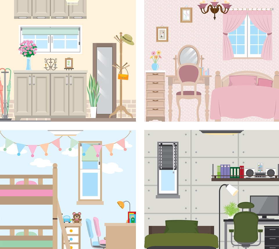 房地产建筑室内户型平立面图彩色搭配 广告单页eps矢量设计素材