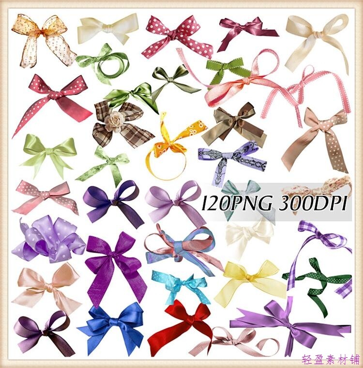 高清免抠透明唯美波点可爱萌丝带蝴蝶结png相框店铺装饰设计素材