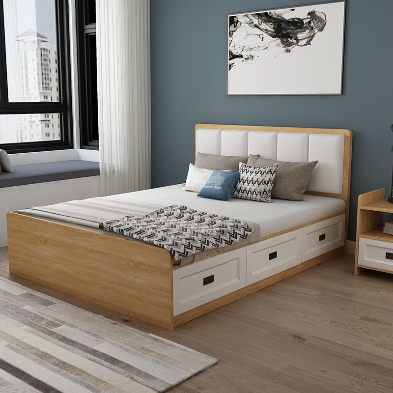 定制单人床实木榻榻米带抽屉床多功能高箱储物床儿童床带软靠背床