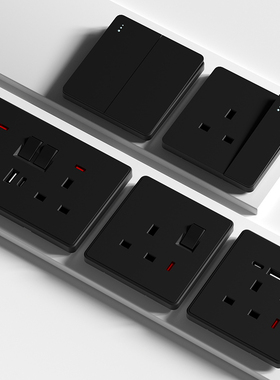 港澳开关插座黑色面板86型暗装13A带type-c快充家用墙壁电源插座