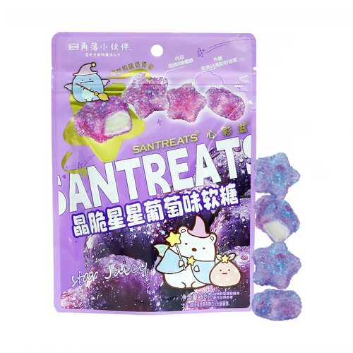 代购SANTREATS/心彩滋 晶脆星星葡萄味软糖80g 外脆内软双重体验