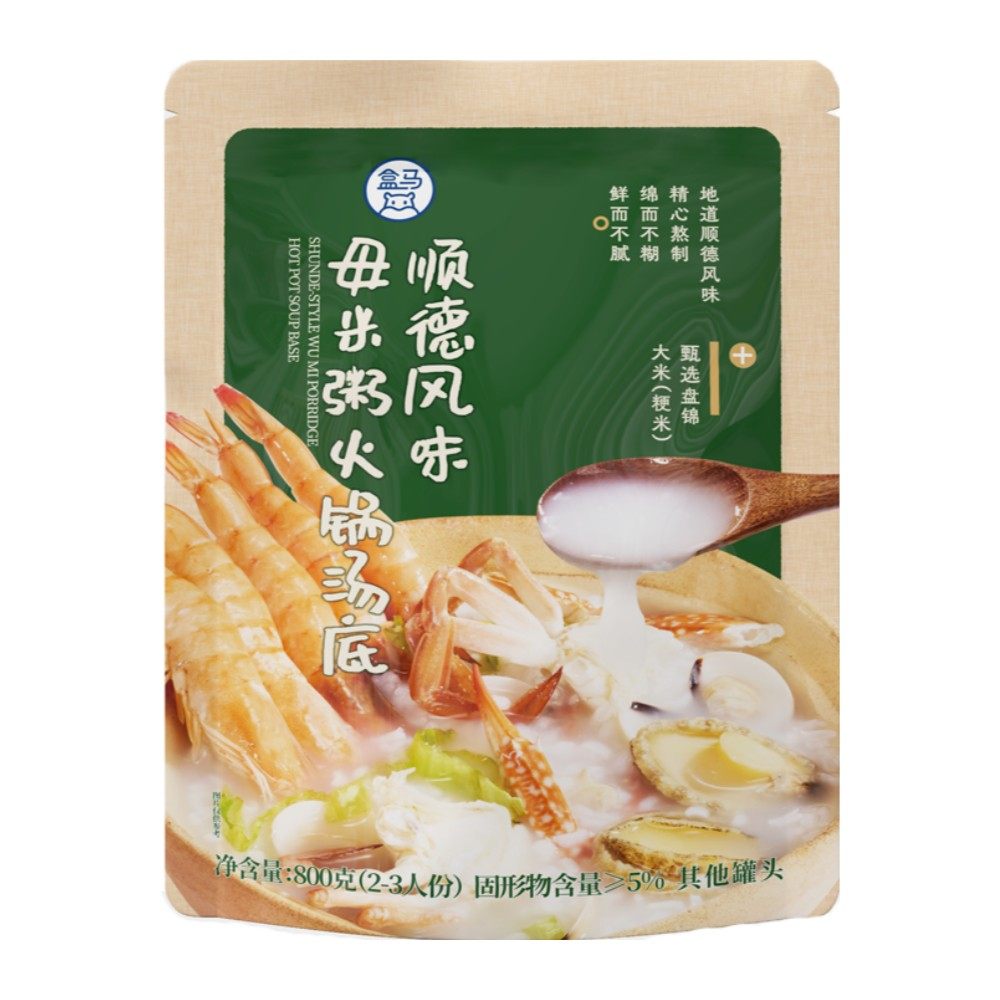 盒马代购顺德风味毋米粥火锅汤底800g创新火锅吃法鲜而不腻