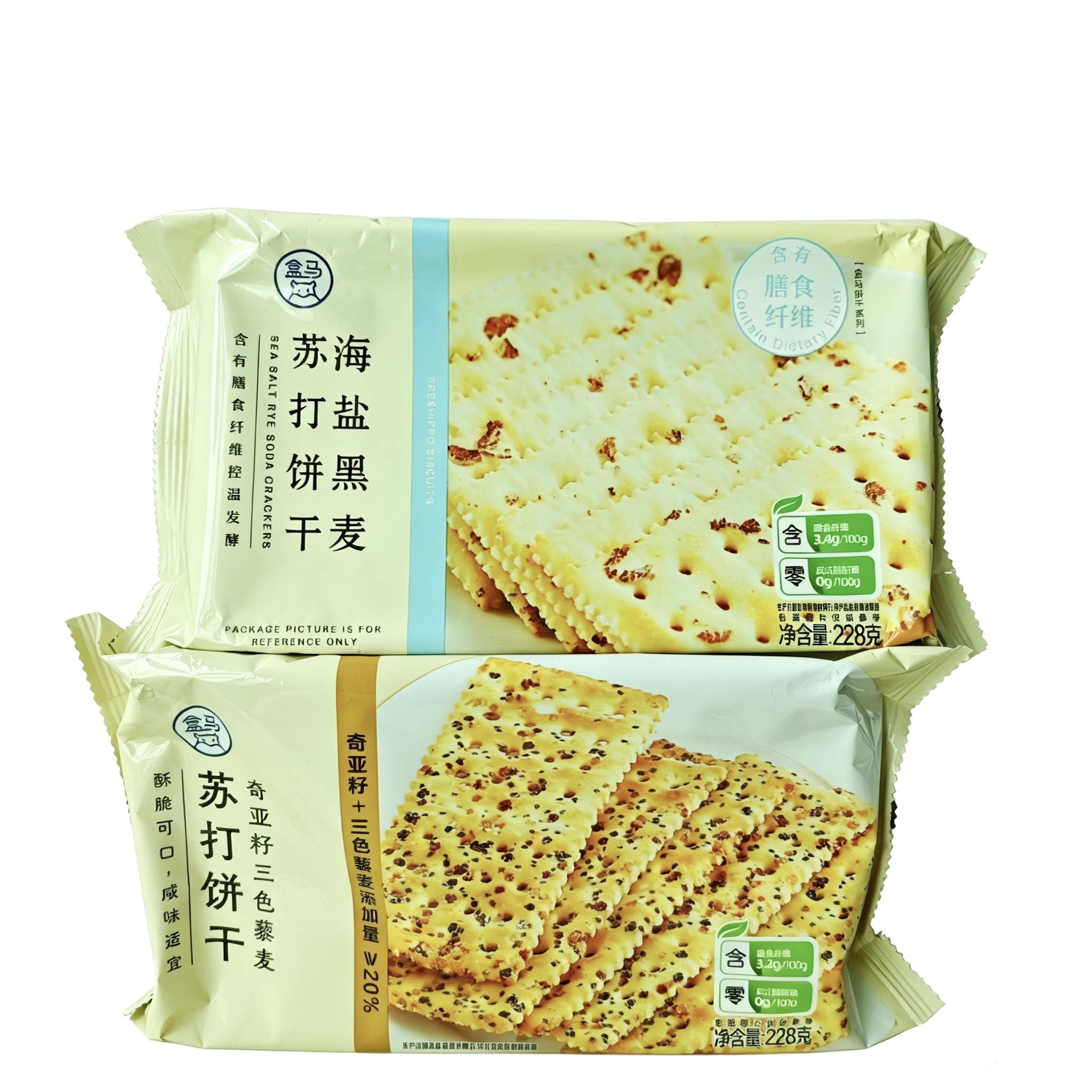 盒马代购海盐黑麦苏打饼干咸味薄饼干零食梳打早餐休闲零食品228g