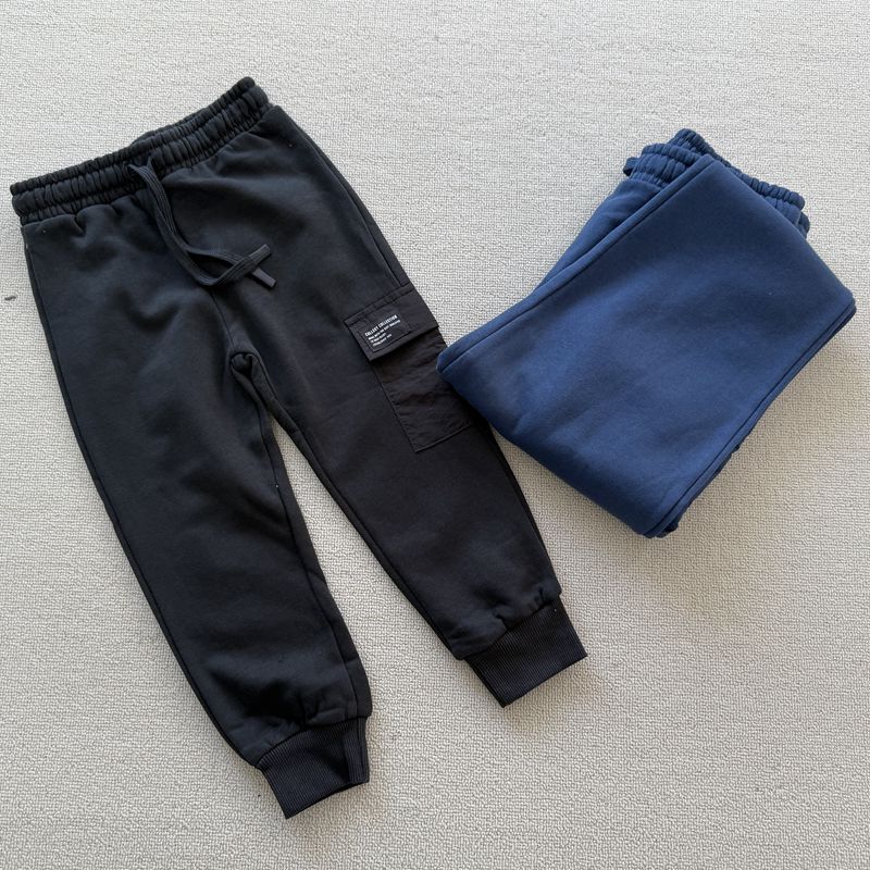 3-12岁 外贸秋冬男女儿童松紧腰宽松休闲拉绒加绒运动长裤子