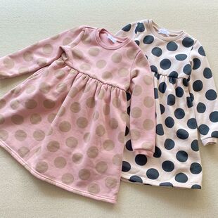 100-130码 外贸女童春秋大波点薄绒连衣裙女宝宝可爱女孩公主裙