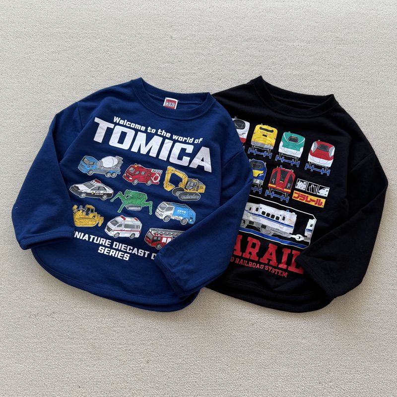 100-120码 外贸日单潮牌男童儿童汽车印花圆领长袖薄毛圈休闲卫衣