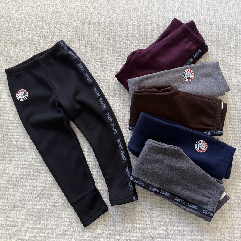 110-150码 专G秋冬款女童儿童加绒不倒绒拼条弹力柔软打底裤长裤