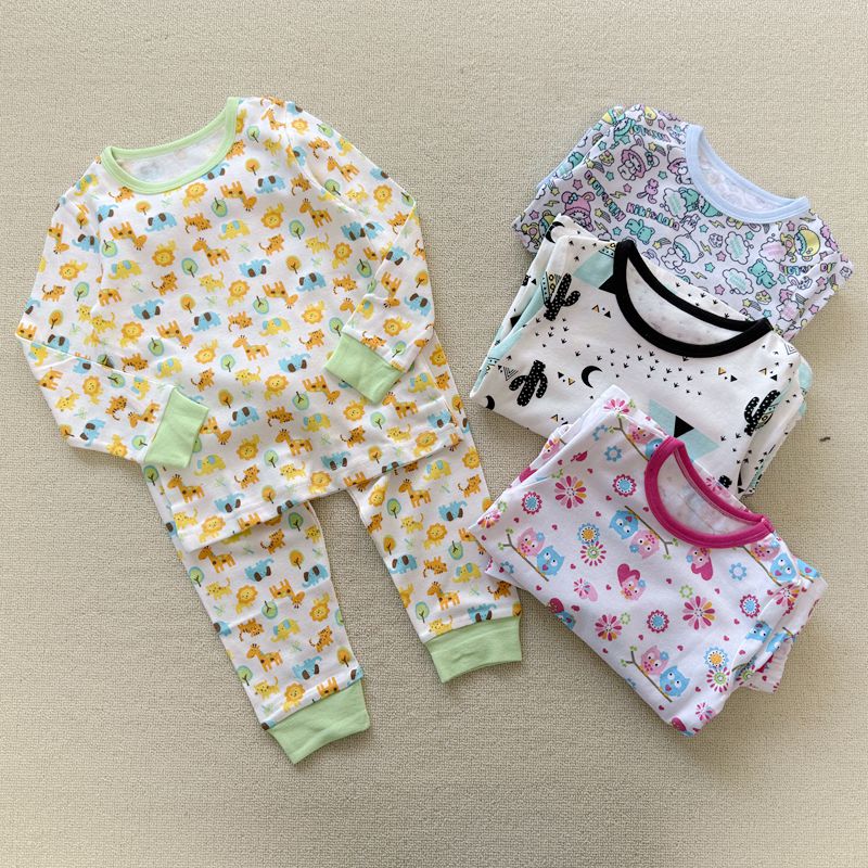 100-160码  外贸秋冬款男女儿童纯棉卡通印花长袖内衣秋衣套装