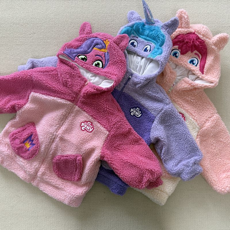 110-150码 外贸秋冬款女童儿童卡通造型厚实羊羔绒外套