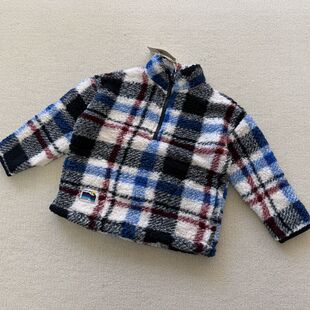 卫衣绒衫 外贸秋冬男女儿童格子珊瑚绒半拉链休闲长袖 12岁