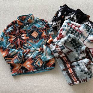 120-150码 外贸秋冬男女儿童珊瑚绒半拉链立领费尔岛休闲卫衣