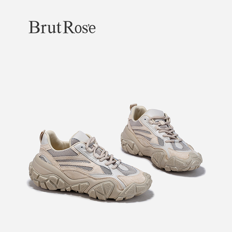 BrutRose2024春季新款网面透气老爹鞋女轮胎底运动鞋增高休闲鞋子