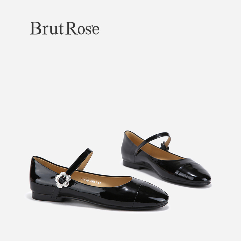 BrutRose一脚蹬漆皮玛丽珍鞋女2023春新款浅口单鞋牛皮JK制服鞋子