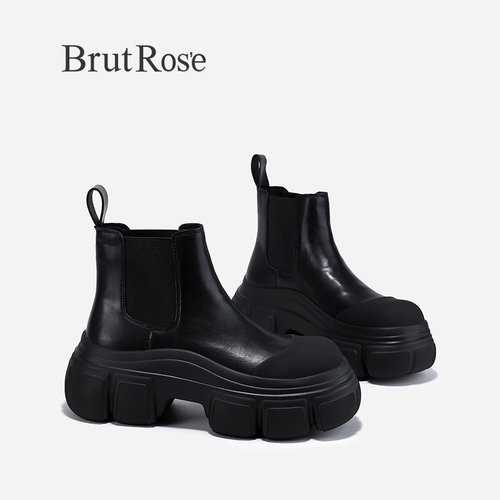 BrutRose2023秋季新款增高透气牛皮切尔西靴女休闲短靴百搭瘦瘦靴