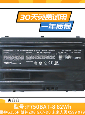 适用于神舟战神ZX8 雷神G155P 未来人类X599 P750BAT-8笔记本电池