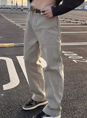 美式复古cleanfit休闲水洗直筒裤春秋季黑色卡其裤工装裤长裤男裤