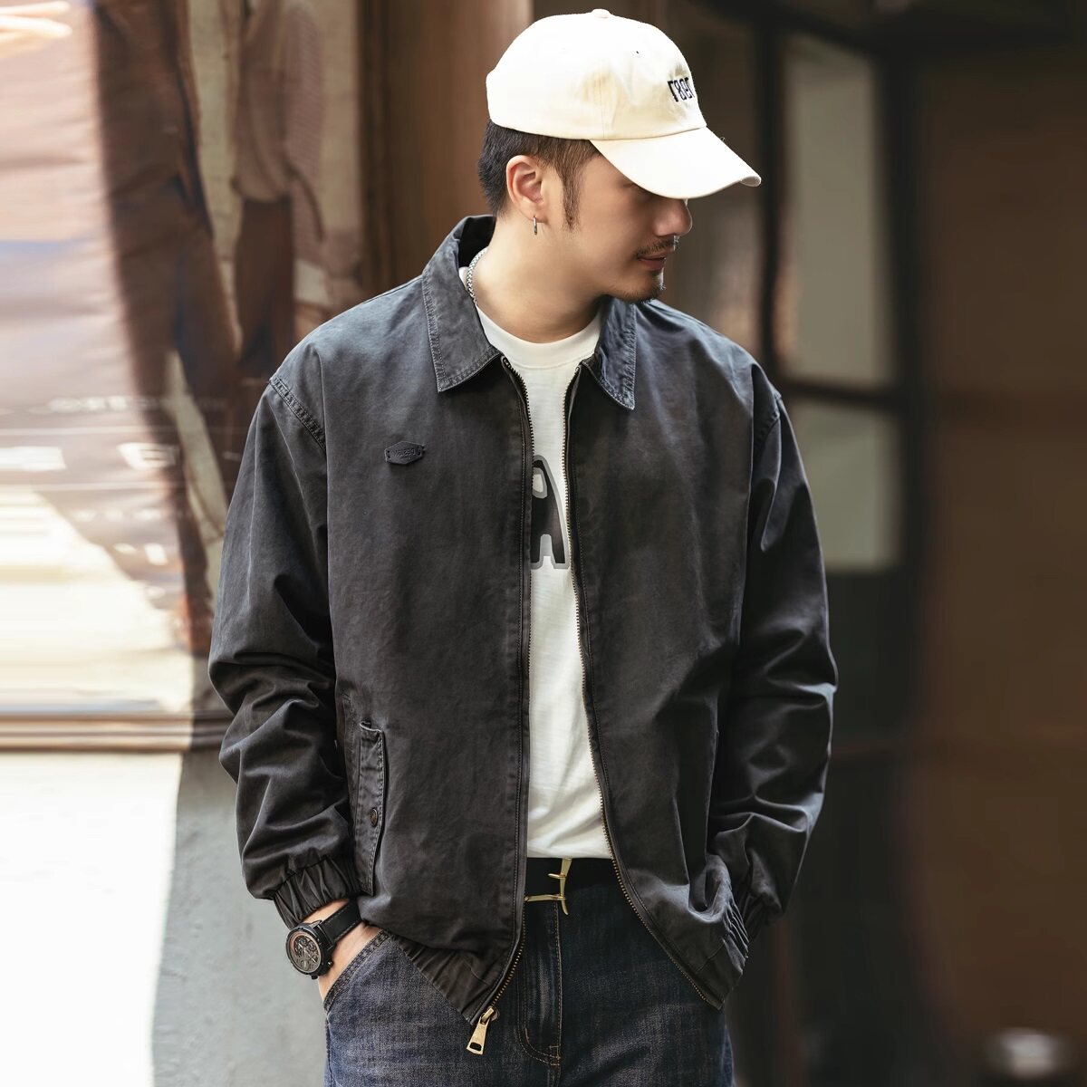 美式重磅斜纹帆布水洗翻领夹克