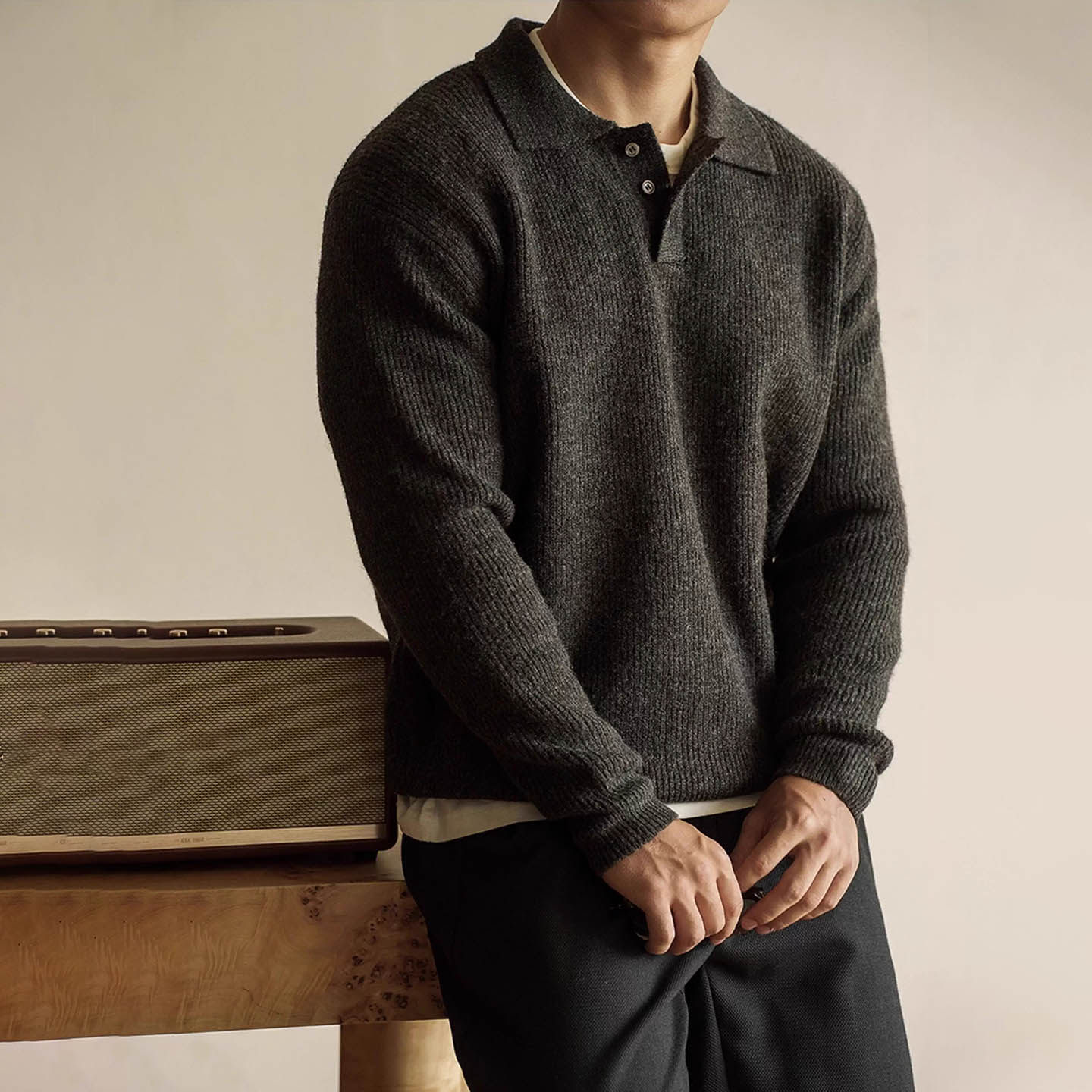 老钱风针织POLO衫春秋冬季翻领