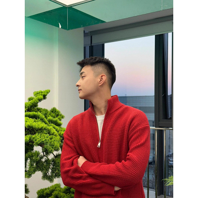 红色立领男士秋冬本命年毛衣