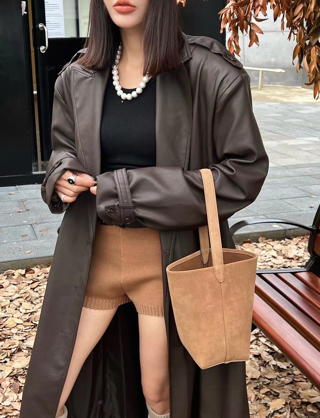 欧货女包秋冬新款磨砂牛皮慵懒风水桶包单肩腋下托特包百搭通勤包