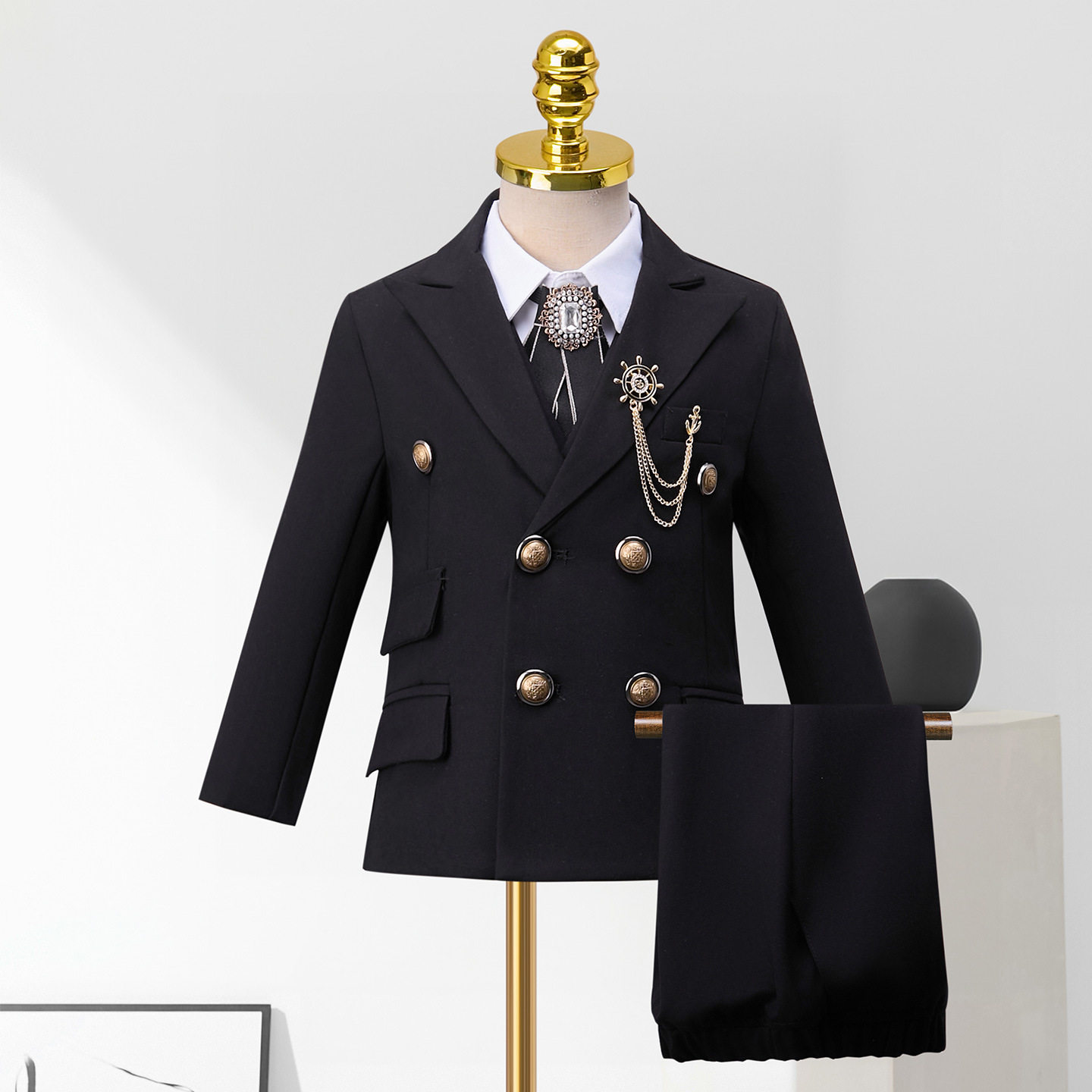 儿童西装套装男童帅气英伦风黑色西服男孩钢琴演出服生日花童礼服