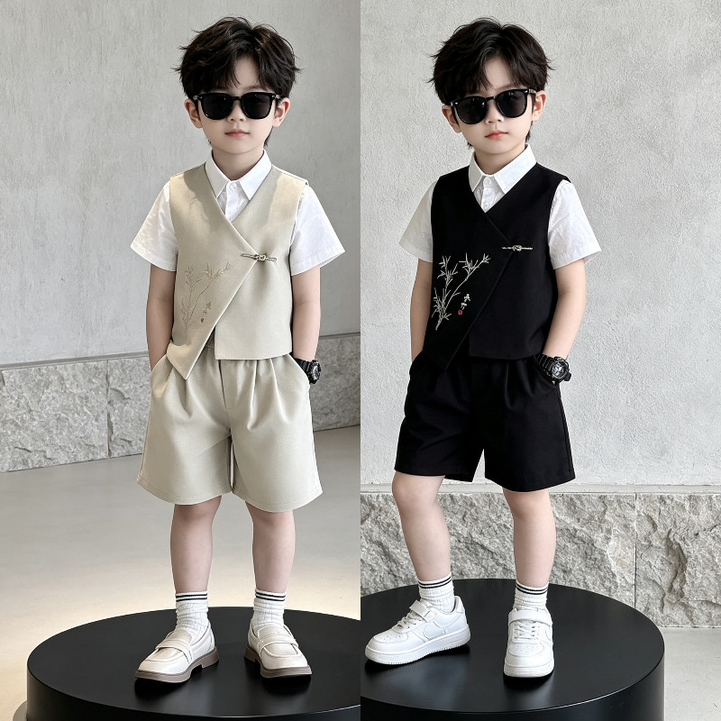 男童西装套装夏季新中式儿童礼服帅气小主持人钢琴演出服花童西服