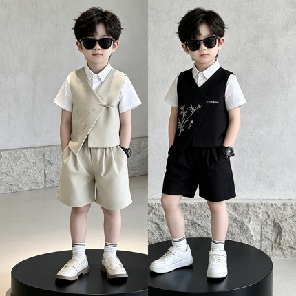 男童西装套装夏季新中式儿童礼服帅气小主持人钢琴演出服花童西服