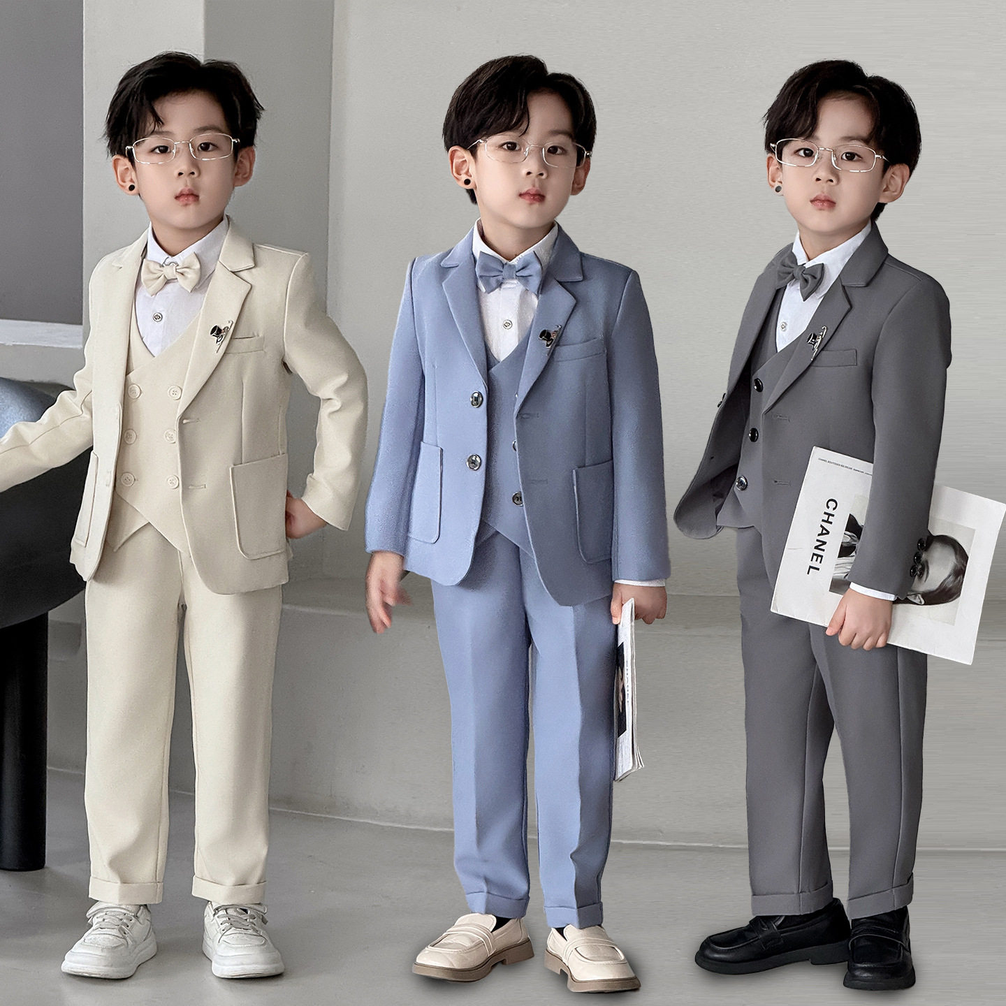 英伦风男童西装套装小主持人高级感生日礼服中大童花童钢琴演出服