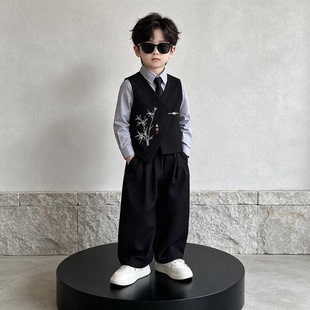儿童西装套装男童主持人中式礼服钢琴演出服春秋男孩花童生日西服