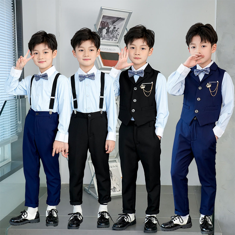 儿童礼服背带裤套装英伦男童西装花童婚礼小男孩主持人钢琴表演服