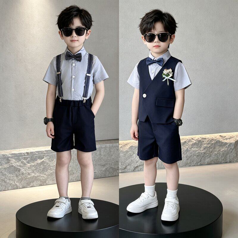 男童西装套装夏季男孩小主持人礼服六一儿童演出服钢琴走秀表演服