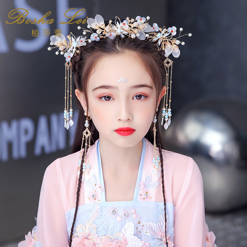 汉服头饰儿童发簪古风步摇全套女童古装超仙发饰流苏发夹公主头冠