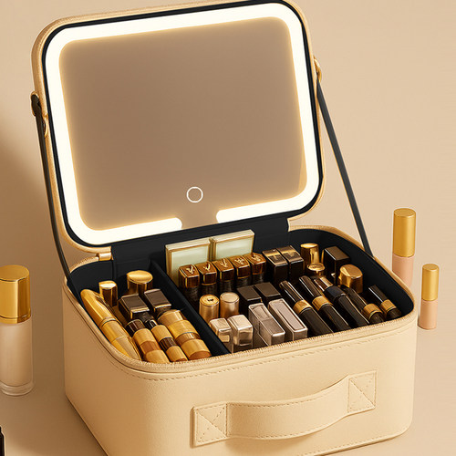 化妆女大容量2025新款便携分区刷护肤品洗漱收纳包带镜子LED手提