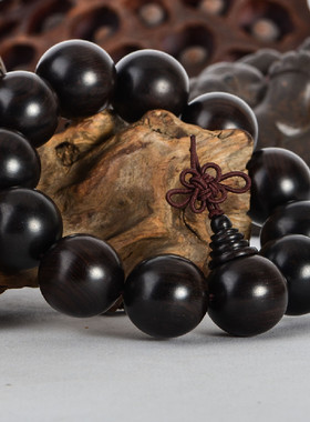 天然黑檀手串男士佛珠情侣手链乌木紫光檀木首饰品女文玩刻字念珠
