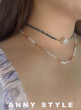 anna异形珍珠蓝松石女彩色项链