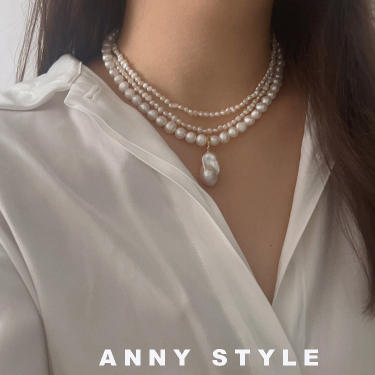anna珍珠多层天然珠巴洛克项链