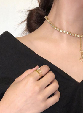 东大门设计师款水晶镶钻粗链条