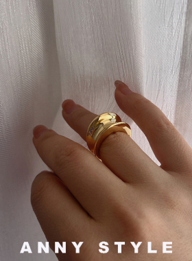 anna男女黄铜欧美褶皱戒指