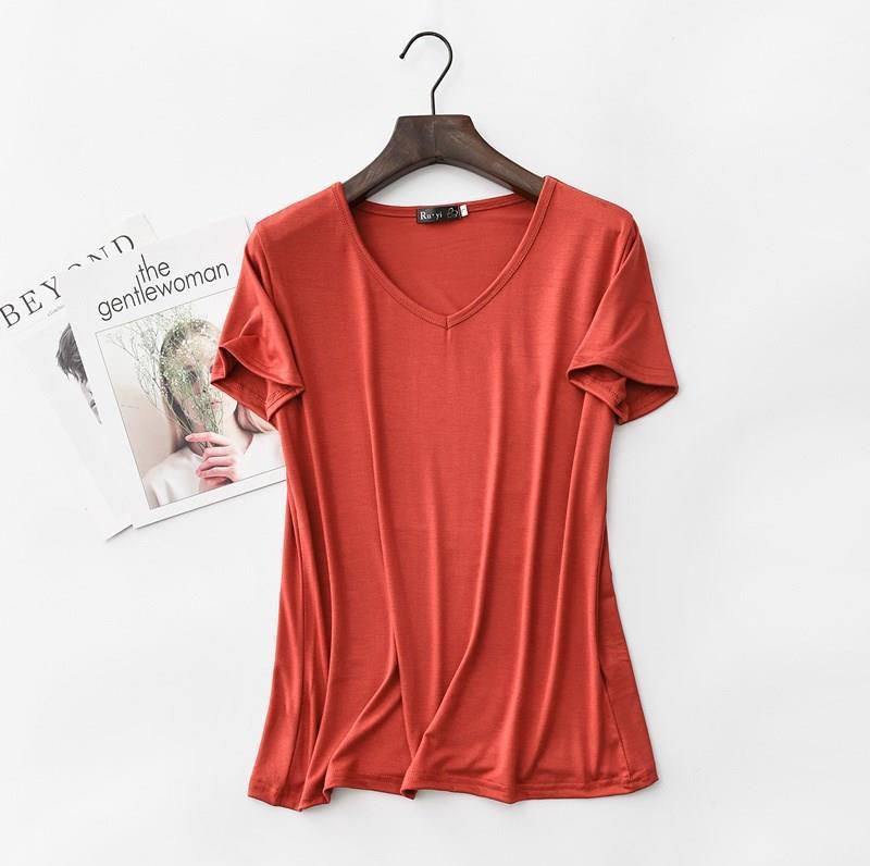 韩版春夏季新款莫代尔V领短袖T恤女宽松加大码修身杉打底百搭上衣在类目 女装/女士精品, T恤中 - 来自Buy2taobao.com提供专业的淘宝代购服务