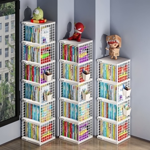 简易儿童书架置物架落地一体靠墙不占空间书本收纳角落飘窗小书柜