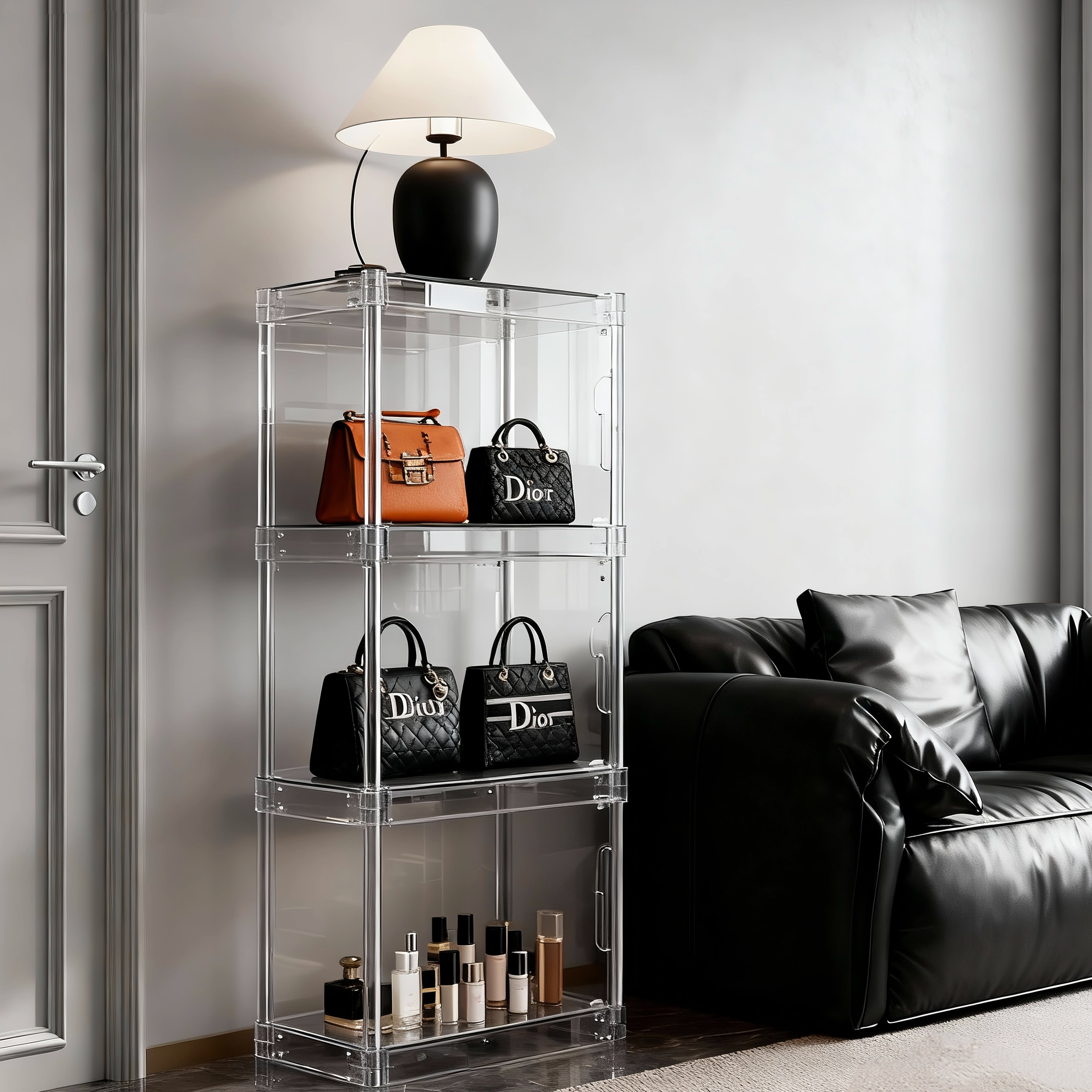 放包包收纳神器手办展示柜透明置物架家用奢侈品防尘盒落地小架子