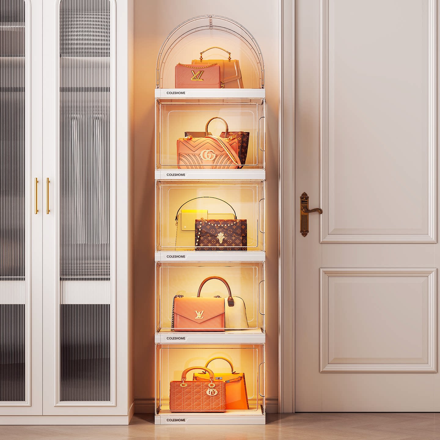 包包收纳柜家用展示架神器装放包包的置物架子落地透明存放盒柜子