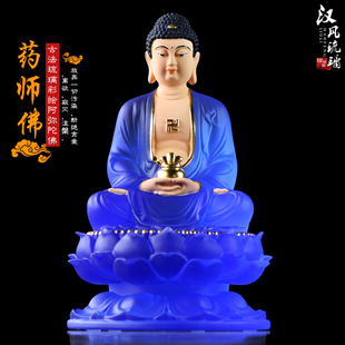 古法琉璃药师佛佛像居家客厅供奉摆件彩绘贴金药师光如来佛具摆件