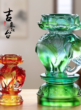 大象莲花烛台，供佛烛台摆件
