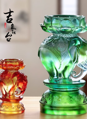 大象莲花烛台，供佛烛台摆件