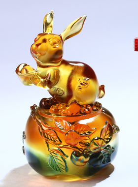 琉璃事事如意兔子风水摆件
