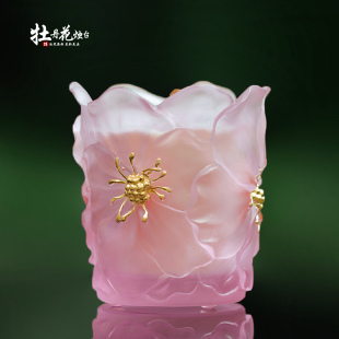 琉璃牡丹花烛台摆件中式 香薰送礼佳品 轻奢凤家居装 饰艺术创意个性