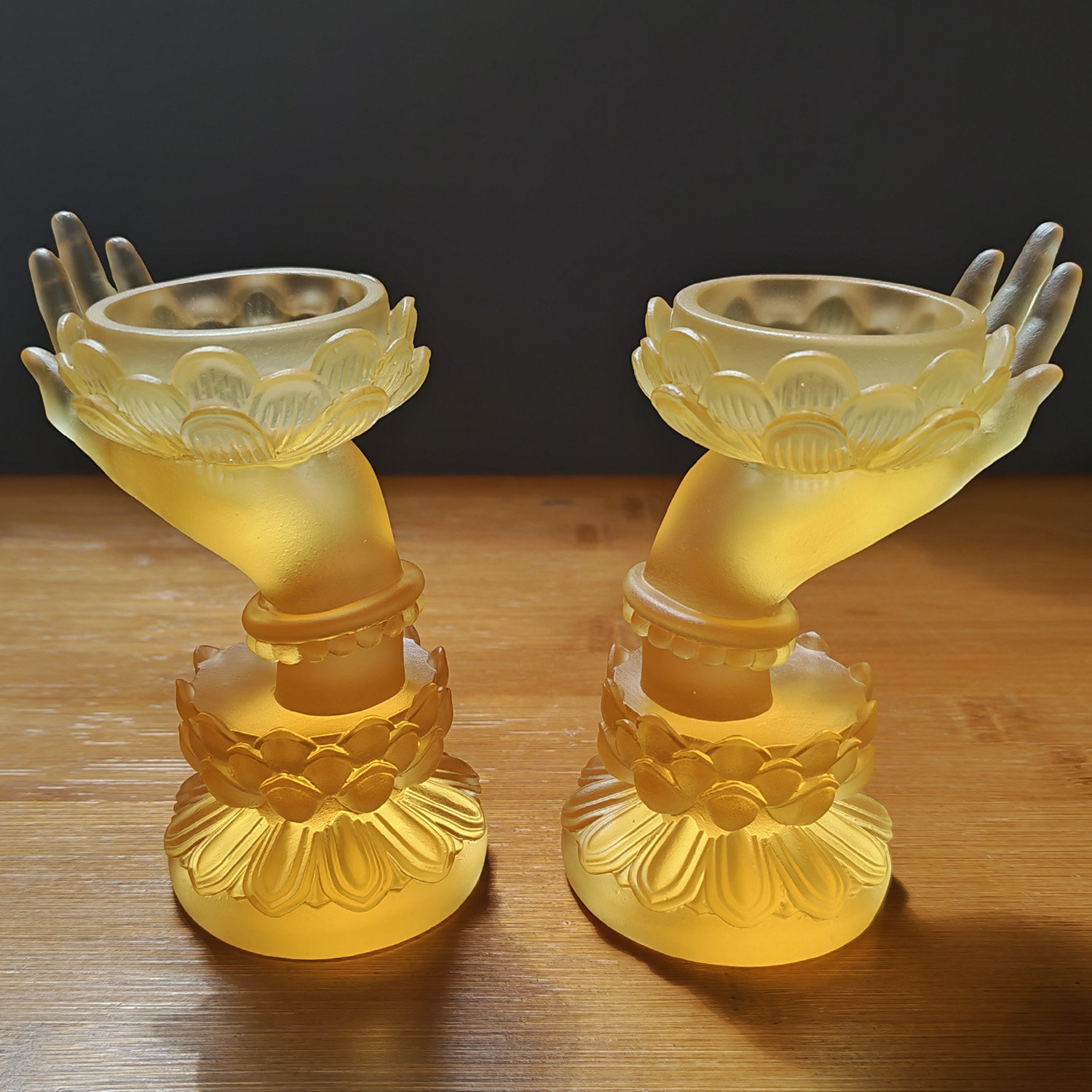 台湾古法琉璃佛手莲花烛台酥油灯座观音药师供佛灯酥油灯座蜡烛灯